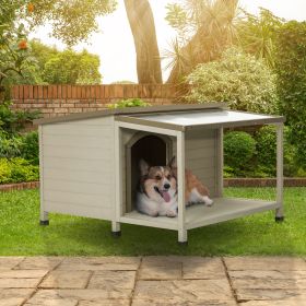 .Outdoor Fir Wood Dog House with Open Roof – Ideal for Small to Medium Dogs, Featuring a Large Terrace and Weatherproof Asphalt Roof