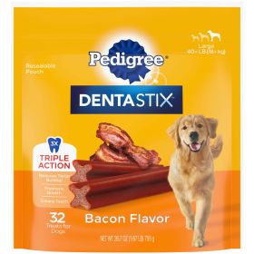 PEDIGREE DENTASTIX Bacon Flavor Large Dental Treats for Dogs | 1.72 lb. Pack (32 Treats)