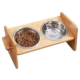 Bamboo Double Dog Raised Bowls | 15-Degree Tilt Elevated Feeder with 4 Adjustable Heights | 2 Stainless Steel Bowls