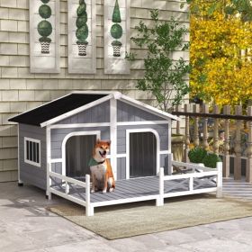 Gray and White Dog House – Charming Cabin-Styled Design for Comfort and Style