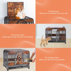 46-Inch Heavy-Duty Dog Crate – Furniture-Style Design with Removable Trays and Lockable Wheels for High-Anxiety Dogs