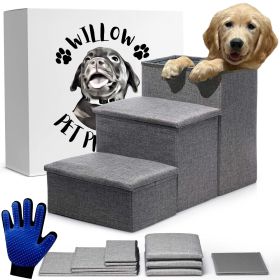 Gray Dog Stairs for High Beds or Couch | Foldable Dog Steps with Storage for Small and Medium Dogs