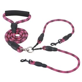 No-Tangle Double Dog Leash - Reflective Walking Lead with Swivel Coupler & Padded Handle (Color: RoseRed)