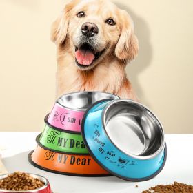 Stainless Steel Dog Bowl – Anti-Skid, Colorful Pet Bowl for Dogs and Cats (colour: 22cm, quantity: Orange cartoon)