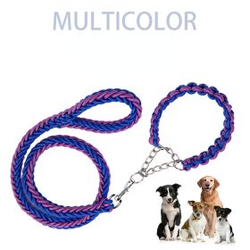 Eight-Strand Nylon Braided Dog Leash with Impact-Resistant Chain - Durable Pet Collar Chain for Strong Dogs (Specification (L * W): XL, colour: Blue)