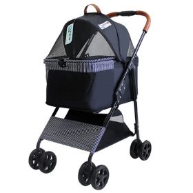 Portable Pet Stroller and trolley, Dog Travel Cart, Pram, Shockproof Pet Detachable Strolling Cart, Puppy Pushchair Four-Wheeled (Color: Black)