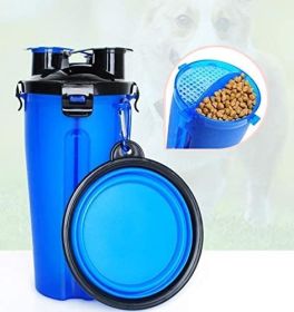 Portable Pet Food and Water Dispenser with Collapsible Bowl (Color: Blue)