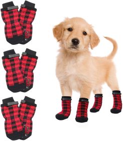 Christmas Anti-Slip Dog Socks – Waterproof Paw Protectors with Reflective Straps for Traction Control | Set of 4 for Indoor & Outdoor Use (colour: red, quantity: L (4 pieces))