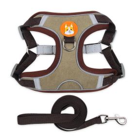 Reflective Dog Harness and Leash Set - Adjustable Pet Chest Strap Vest for Small Dogs, All-Weather Mesh, Easy On/Off (Specification (L * W): S, colour: Brown)