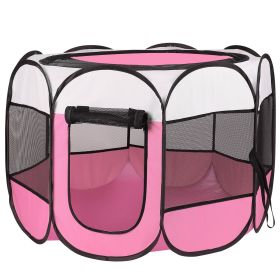 Portable Foldable Pet Playpen with Removable Zipper Top & Bottom – Water-Resistant Indoor/Outdoor Exercise Pen for Dogs, Cats, and Other Pets (Color: Pink)