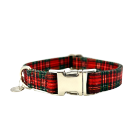 Adjustable Collar - Quick Release Metal Alloy - Red Plaid (Size: Small, Color: Red Plaid)