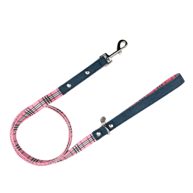 Swag Leash - Denim & Beige Plaid | Stylish Dog Leash for Fashionable Pets (Color: Pink Plaid & Denim)