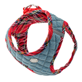 Step-In Denim Dog Harness - Red Plaid (Size: Medium, Color: Red Plaid)