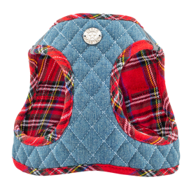 Step-In Denim Dog Harness - Red Plaid (Size: Small, Color: Red Plaid)