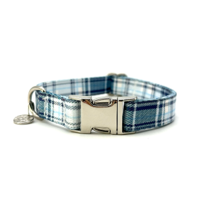 Adjustable Collar - Quick Release Metal Alloy - Blue Plaid (Size: Medium, Color: Blue Plaid)