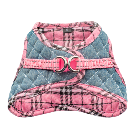 Step-In Denim Dog Harness - Pink Plaid (Size: Medium, Color: Pink Plaid)