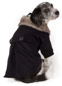 Buttoned 'Coast-Guard' Fashion Faux-Fur Collared Wool Pet Coat | Stylish & Warm Dog Jacket (quantity: medium)