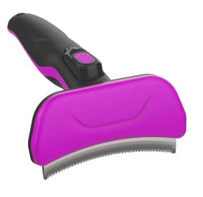 Pet Life® 'Fur-Guard' Easy Self-Cleaning Grooming De-shedder Pet Comb – Efficient Hair Removal for Cats and Dogs (Color: Pink)