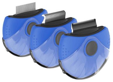 Pet Life 'Axler' Triple Rotating Rake De-shedder and De-matting Grooming Pet Comb (Color: Blue)