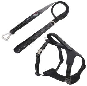 Pet Life 'Geo-prene' 2-in-1 Shock Absorbing Neoprene Padded Reflective Dog Leash and Harness (Size: Medium, Color: Black)