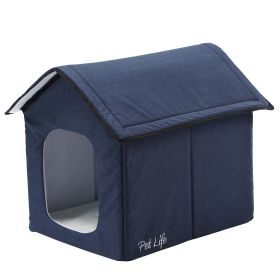 Pet Life "Hush Puppy" Electronic Heating and Cooling Smart Collapsible Pet House (Color: Navy, quantity: large)