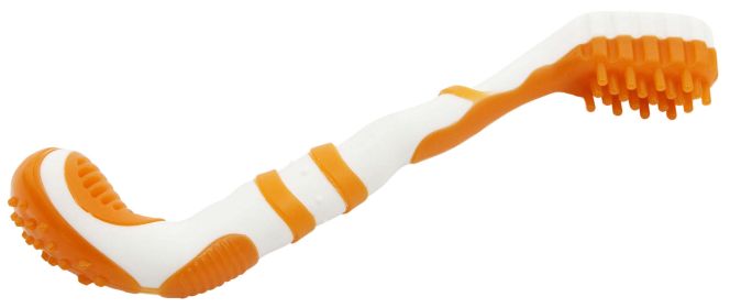 Pet Life 'Denta-Brush' TPR Durable Dog Toothbrush & Toy – Chew-Resistant Dental Care Toy (Color: Orange)