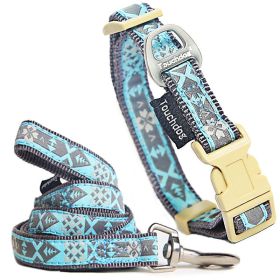 Touchdog 'Shape Patterned' Tough Stitched Embroidered Collar and Leash (Color: Blue, quantity: small)