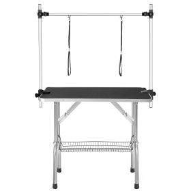 Professional Dog Grooming Table – Large Adjustable Heavy Duty Portable Table with Arm, Noose, and Mesh Tray (Color: Black)