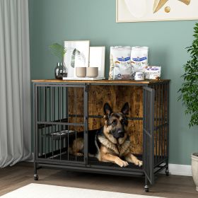 Modern Dog Kennel for Dogs Up to 80 lbs | Multi-Purpose Crate Furniture with Removable Tray & Double Doors (Color: Antique brown)