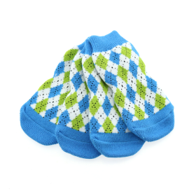 Non-Skid Dog Socks (Size: X-Small, Color: Blue and Green Argyle)